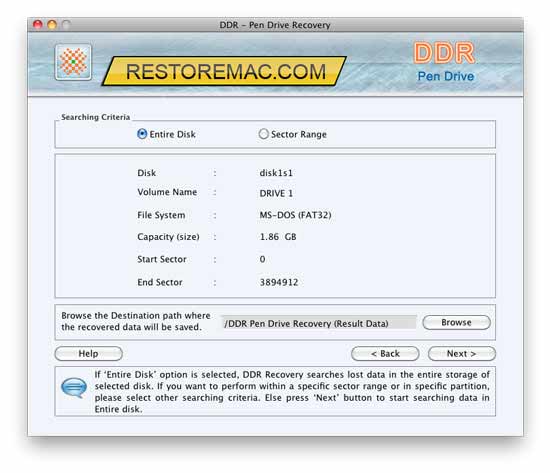Screenshot of Mac Pen Drive Restore